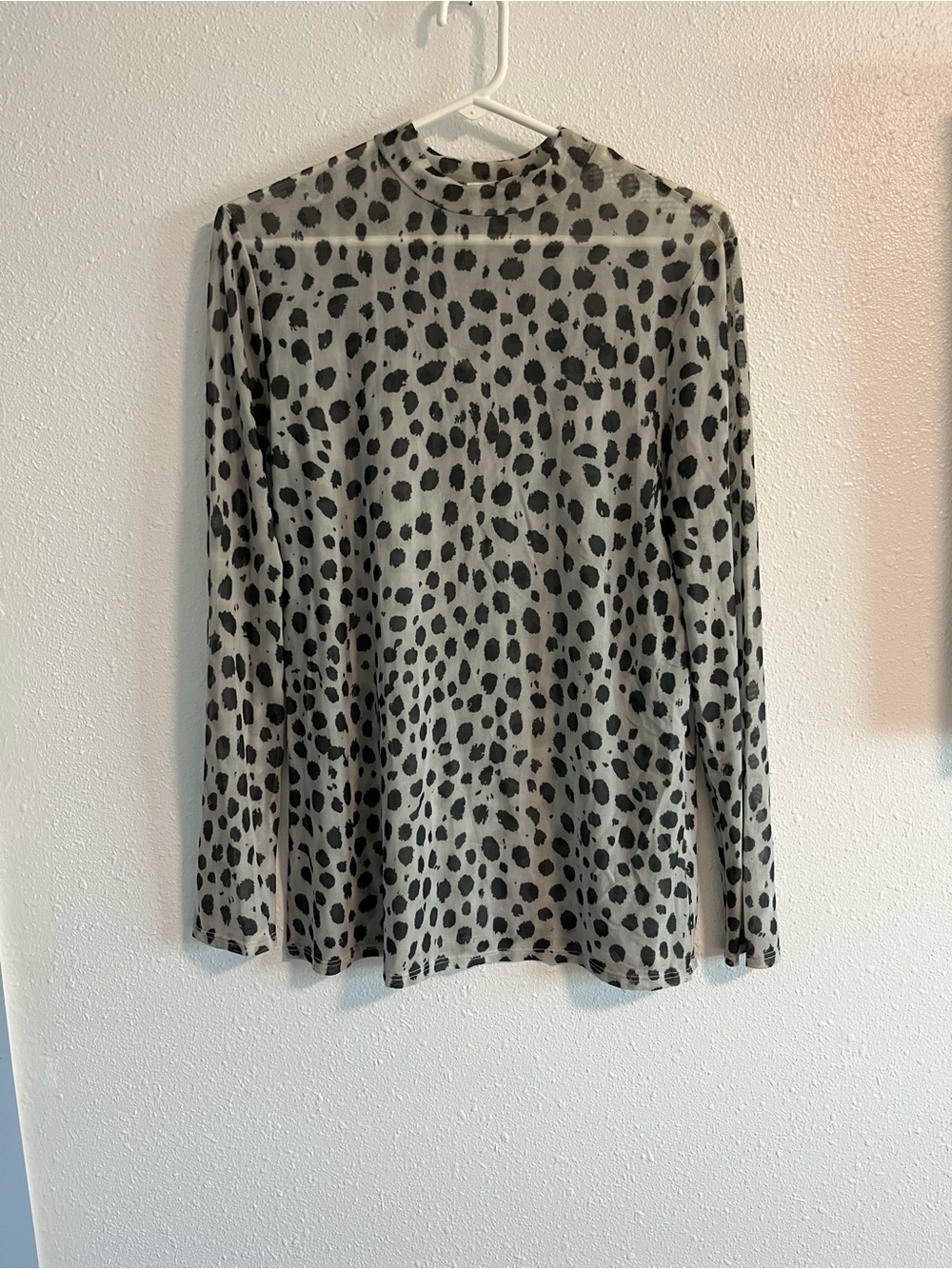 Avery Sheer Mock Neck Long-Sleeve Top with Black Spot Print Size Medium